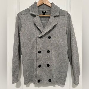 H&M Charcoal Double-Breasted Pea Coat Cardigan 100% Cotton Ribbed XS